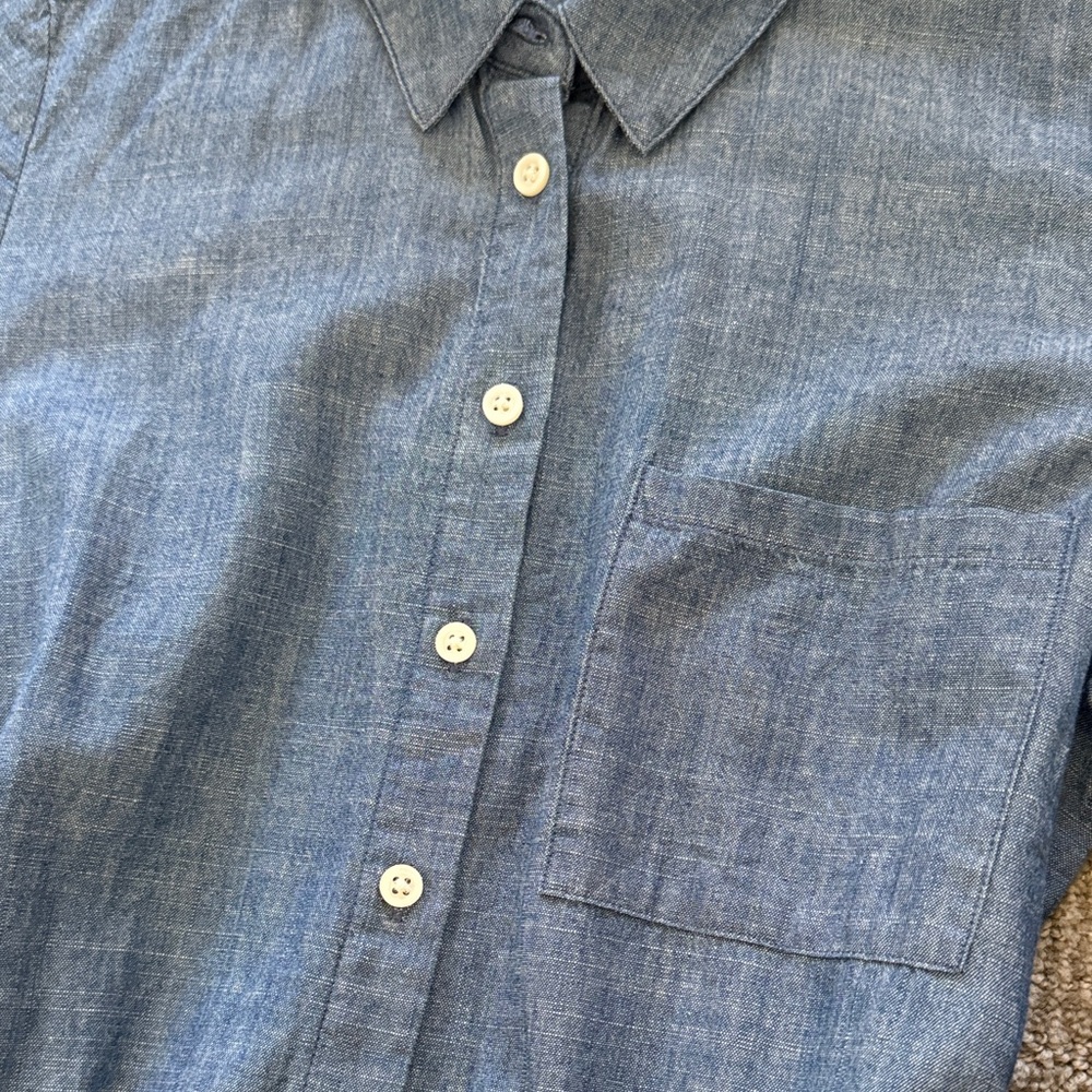 J. Crew Blue Chambray Button-Up Mini Dress with Tie Waist - Picture 3 of 3